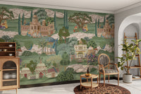 Indian procession in garden wallpaper

