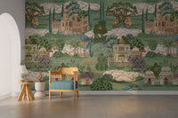 Courtyard garden with regal figures

