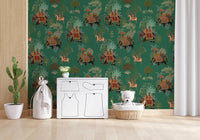 Elephant wall mural with Indian parade motifs and leafy jungle detail, GD9010