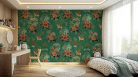 Kids room wall uses Regal Indian jungle mural with tropical leaves, GD9010