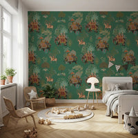 Tropical plants surround riders in this Indian wall mural pattern, GD9010