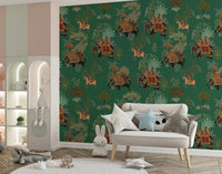 Kids play area with Indian jungle wall mural and elephant procession art, GD9010