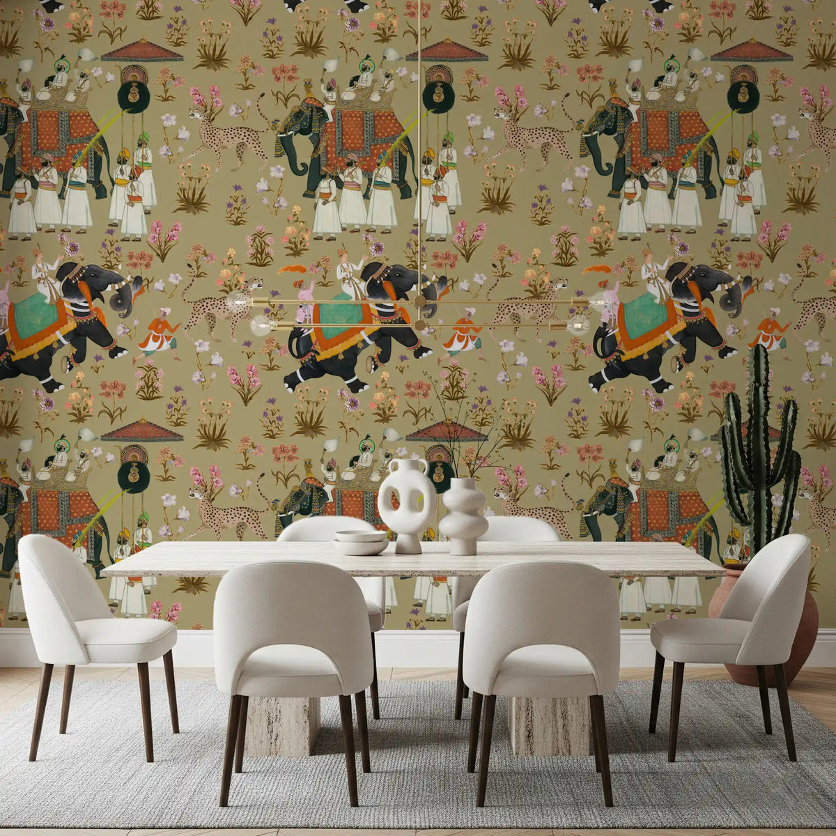 Dining room Indian Palace Procession Wall Mural with royal elephant pattern, GD8971