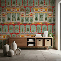 Architectural garden wall mural pattern in a long hallway area., GD8989