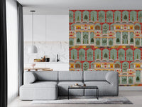 Regal Mughal Garden Wall Mural featuring mint arches and birds., GD8989