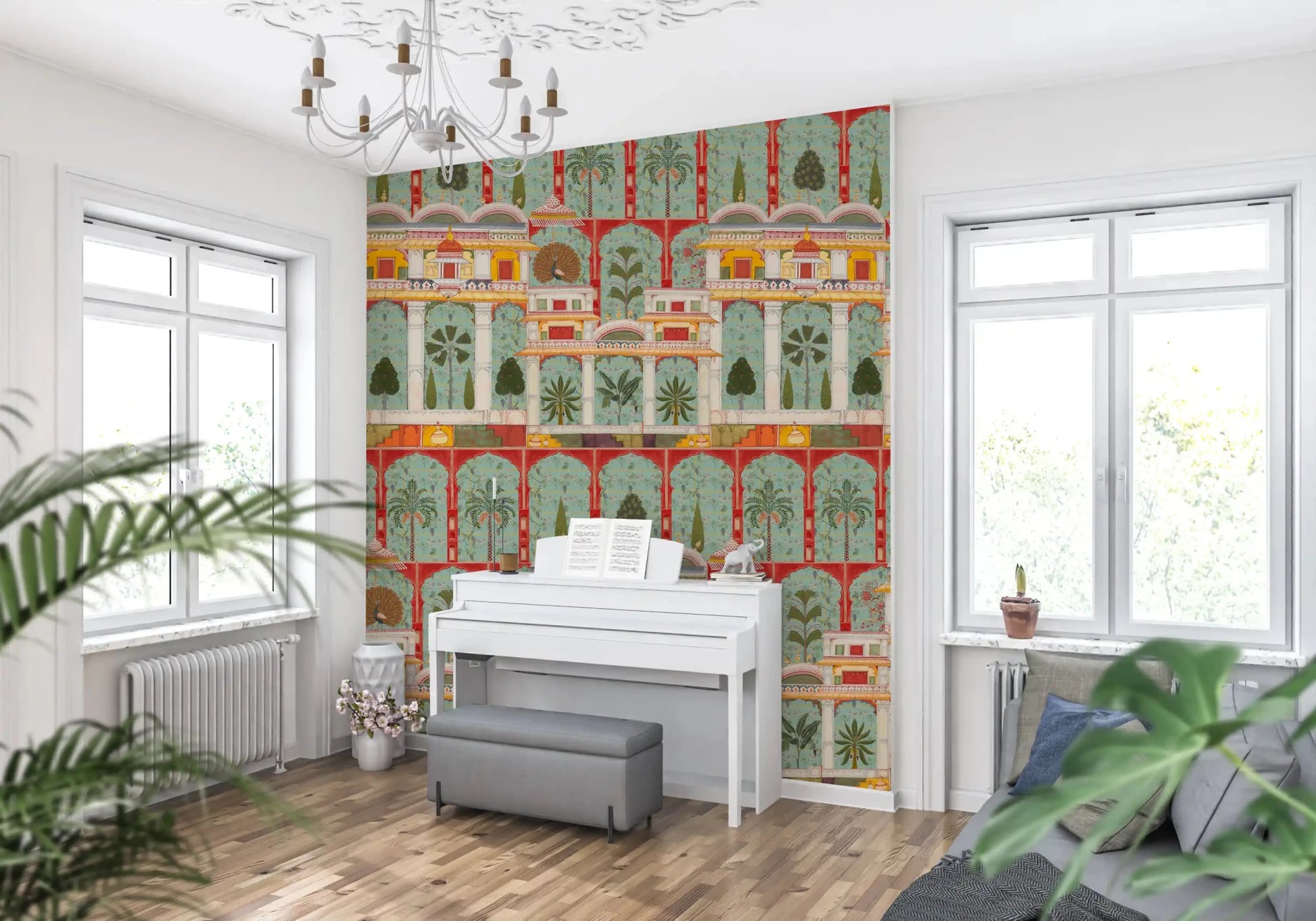 Symmetrical garden motifs on a custom size wall mural sheet., GD8989