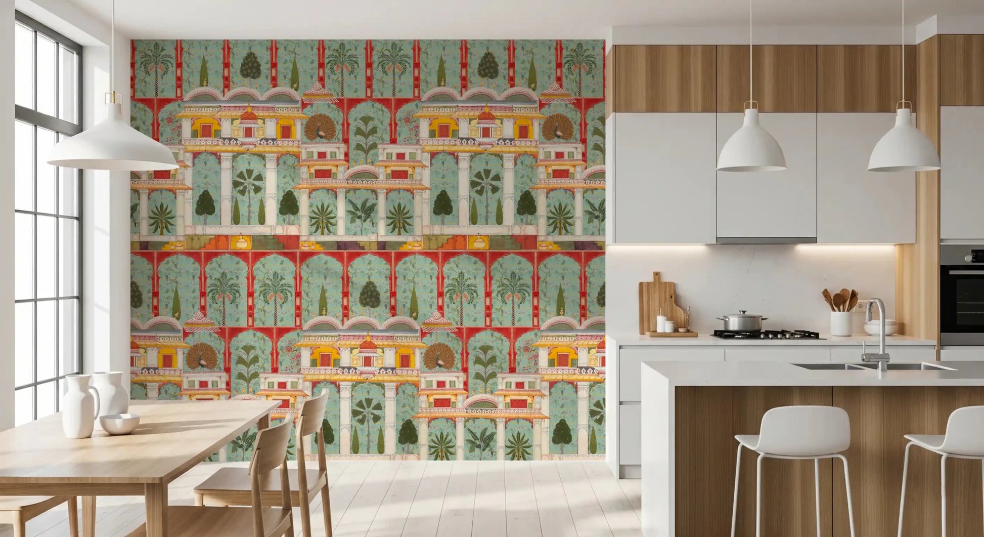 Heritage garden wall mural backdrop for a large kitchen space., GD8989