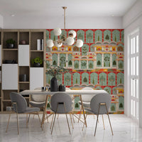 Regal Mughal Garden Wall Mural with peacocks in a dining room., GD8989