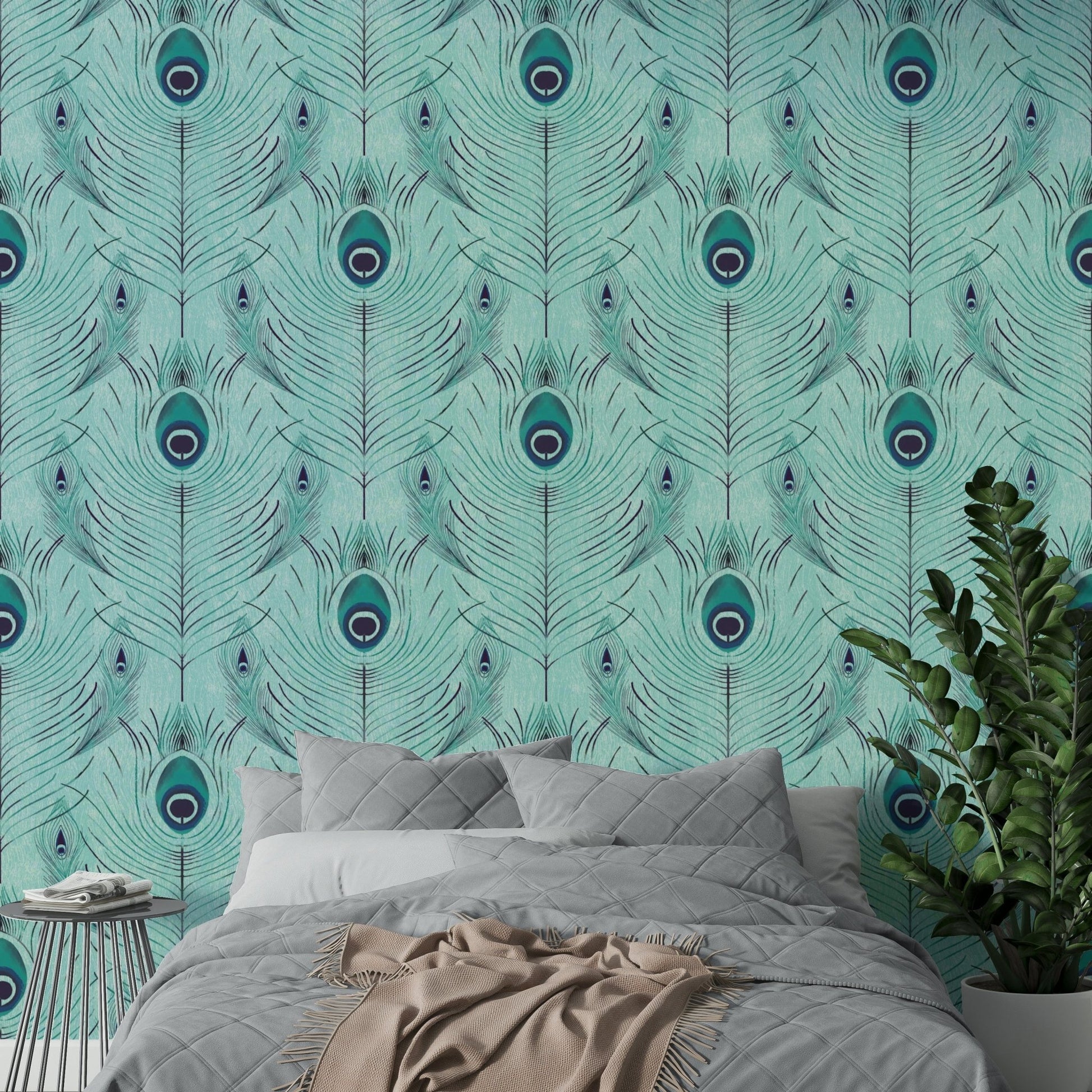 Regal Peacock Feather wall mural full view, GD2603