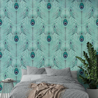 Regal Peacock Feather wall mural full view, GD2603