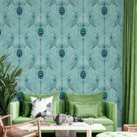 Bedroom with blue peacock feather wall mural, GD2603