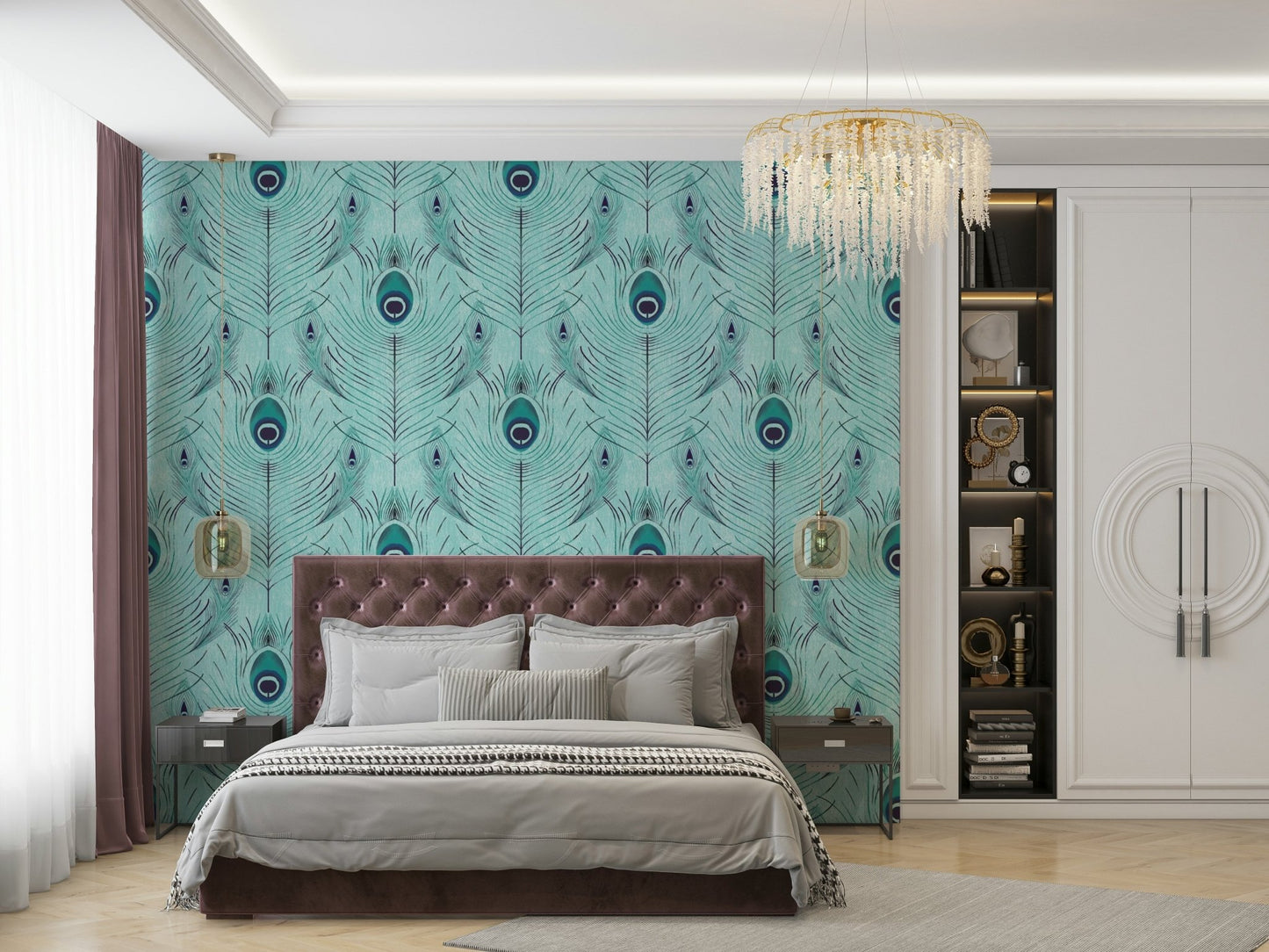 Stylish hallway with feather wallpaper for walls, GD2603