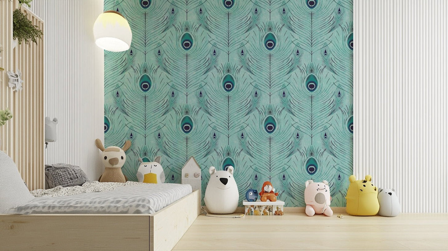 Wall mural with soft shimmer feather design, GD2603