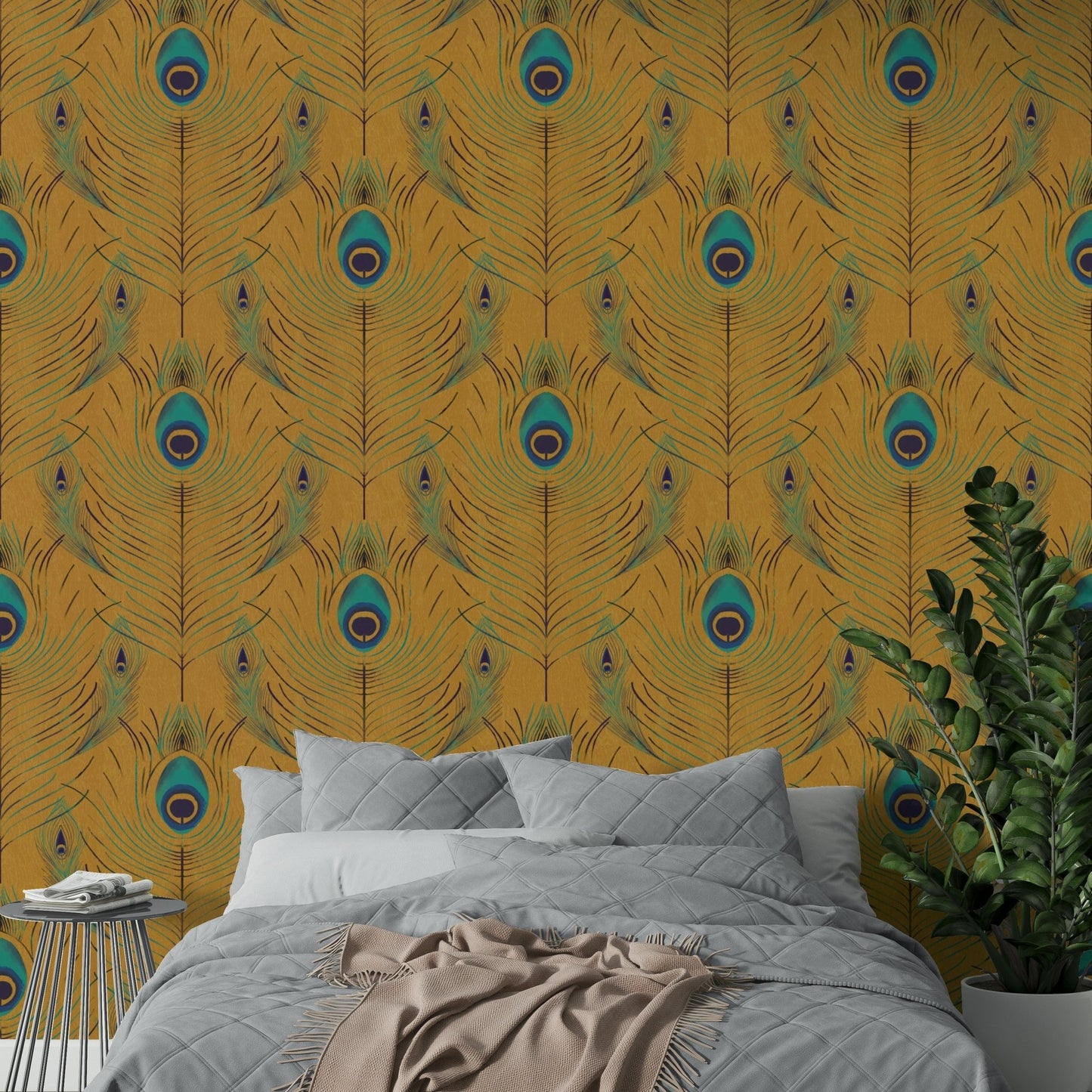 Elegant wall mural with peacock motif