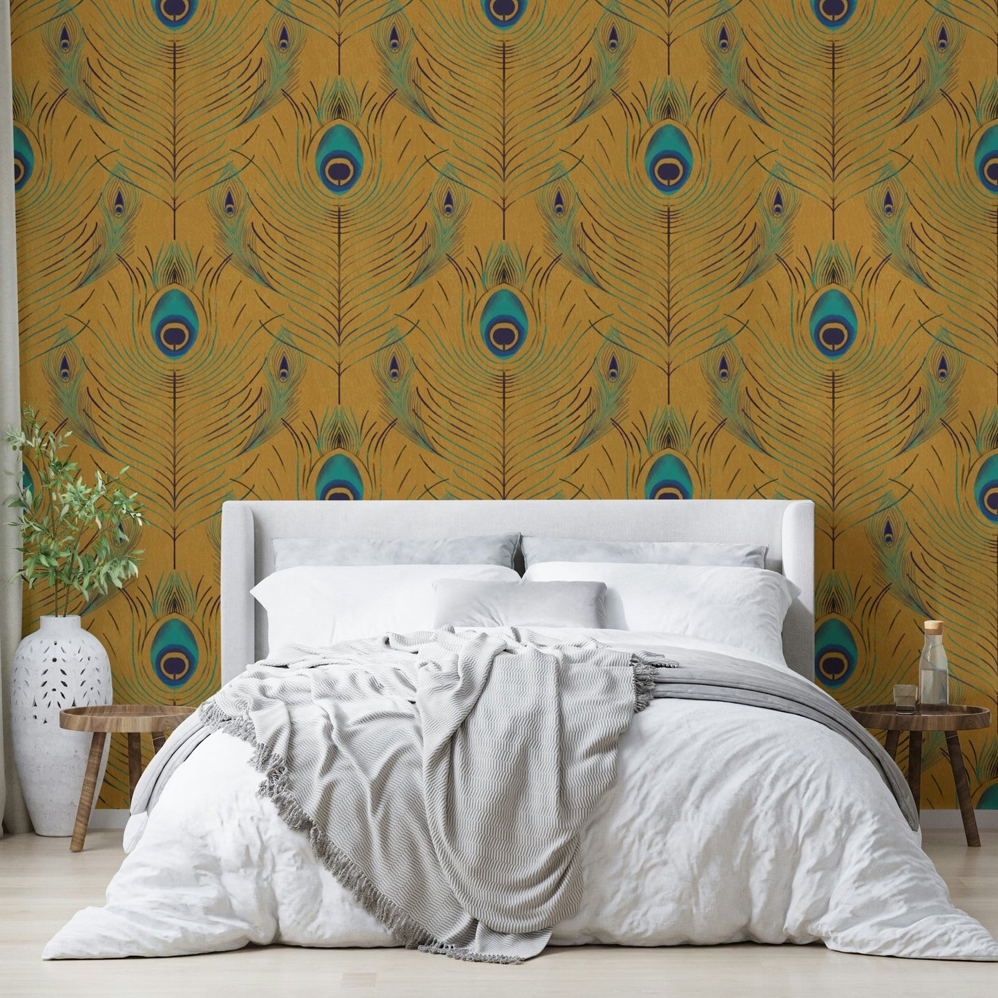 Feather pattern in soft gold wall covering