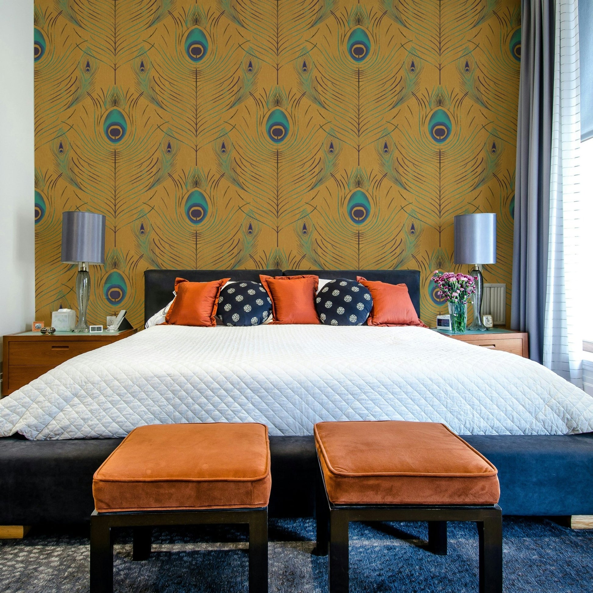 Golden feather wallpaper for bedroom walls