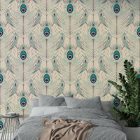Delicate mural wallpaper with regal feather shapes

