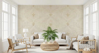 Beige decorative wall mural with Regal Scrollwork Elegance motif styling