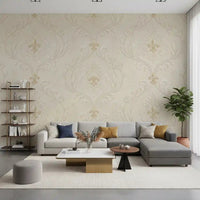 Ornate cream mural with Regal Scrollwork Elegance and refined scroll detail