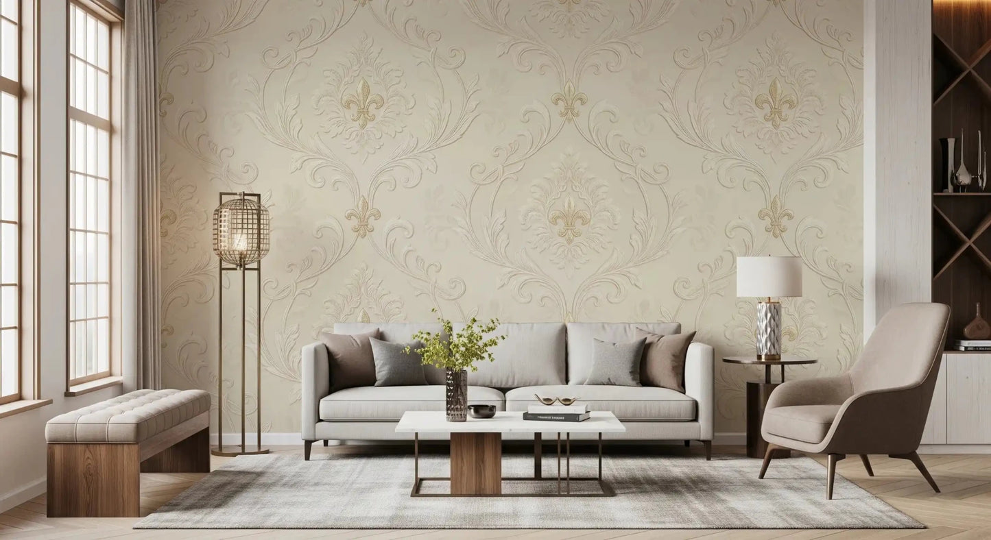 Regal Scrollwork Elegance wall mural with subtle classic texture and symmetry