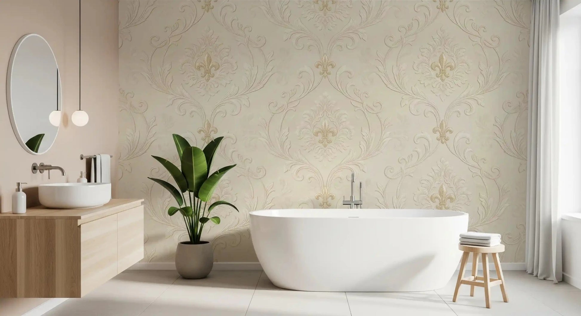 Regal Scrollwork Elegance wall mural with subtle classic texture and symmetry