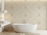 Bathroom featuring Regal Scrollwork Elegance wall mural in a pale classic motif