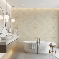 Classic wall mural showing Regal Scrollwork Elegance in a soft neutral pattern