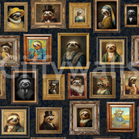 Individual sloth portraits or a repeating gallery pattern.
