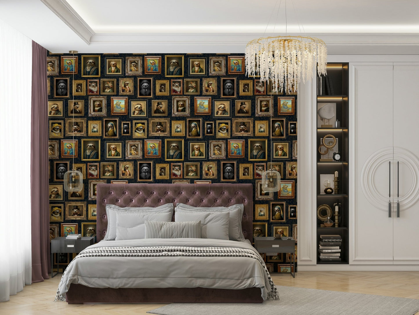 Rich color palette with touches of velvet, gold, or fine fabrics.

