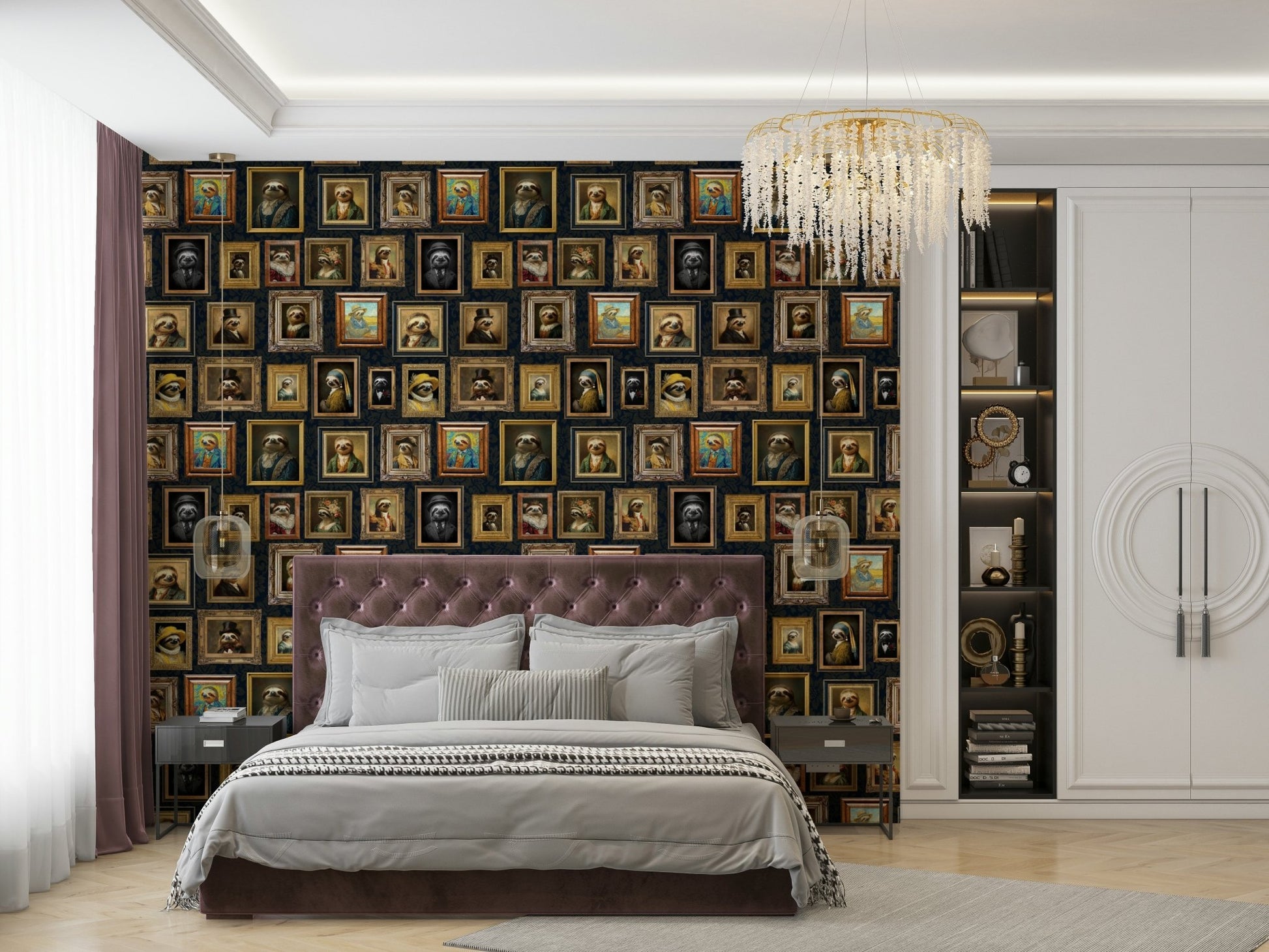 Rich color palette with touches of velvet, gold, or fine fabrics.

