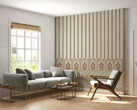 Flower wallpaper wall mural with elegant striped background