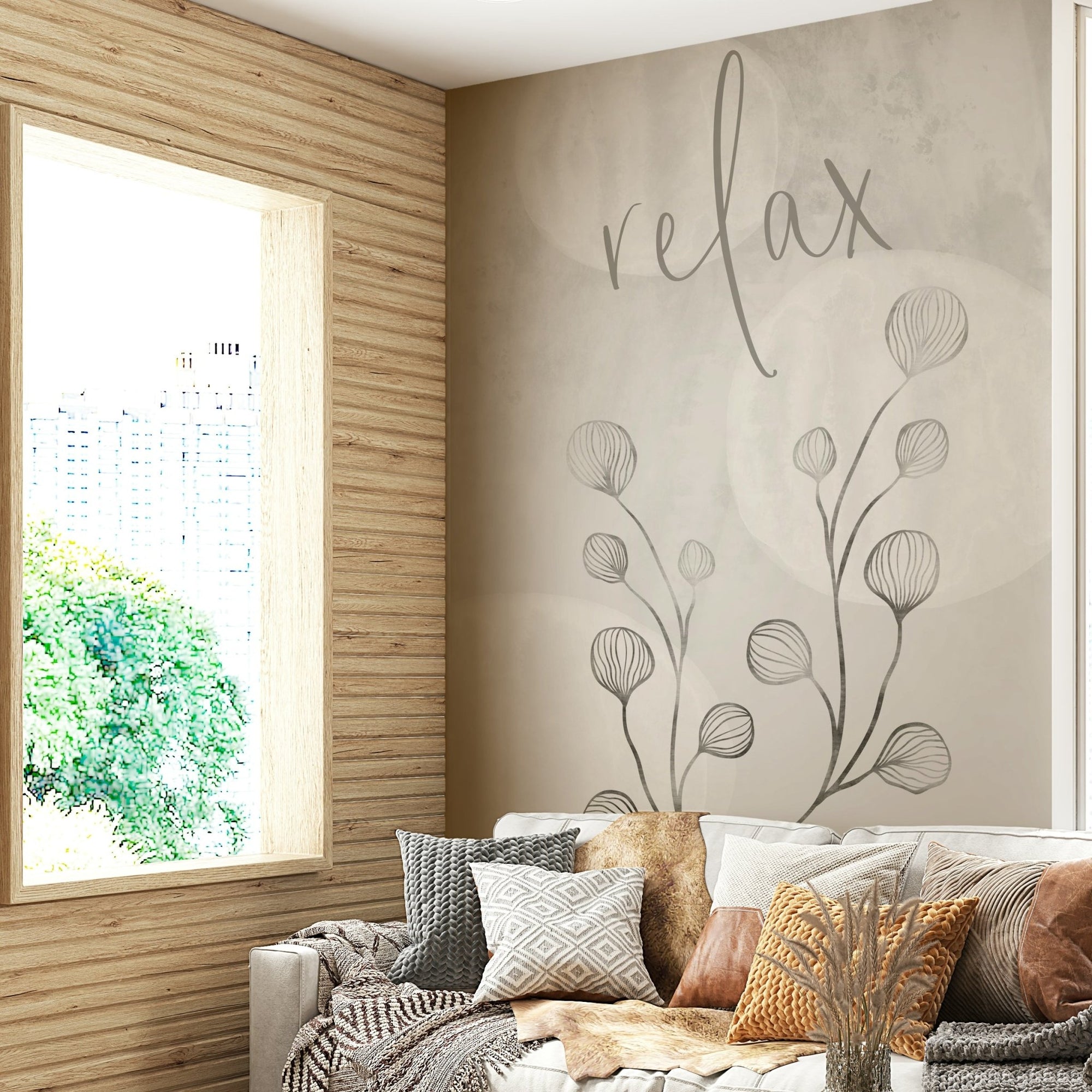 Relax Wall Mural with Japandi-inspired soft lines, GD2161