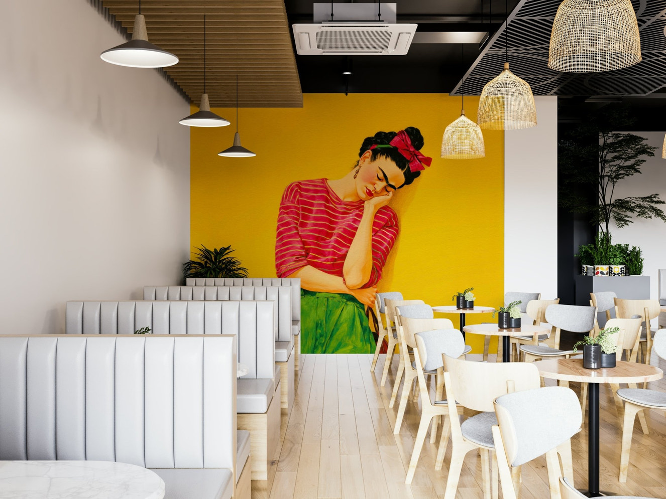 Restful Reverie mural with soft pastel abstract forms

