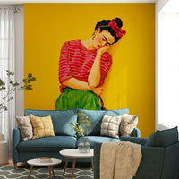 Soothing abstract mural in beige, blush, and blue tones, GD2128
