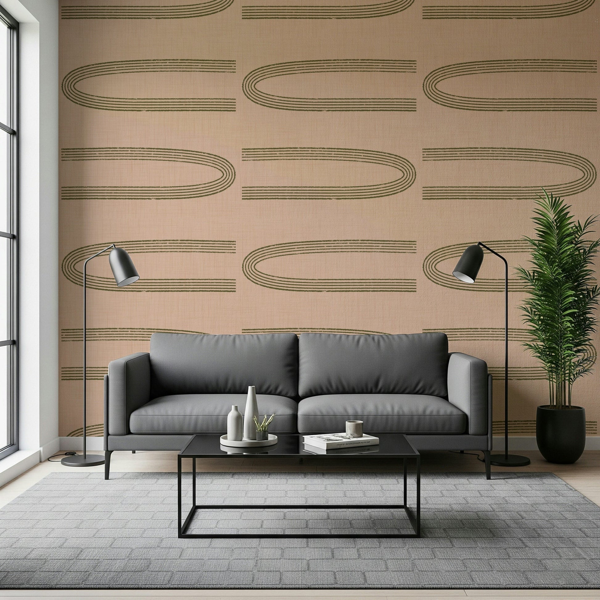 A beautiful modern art wall mural of curved lines.