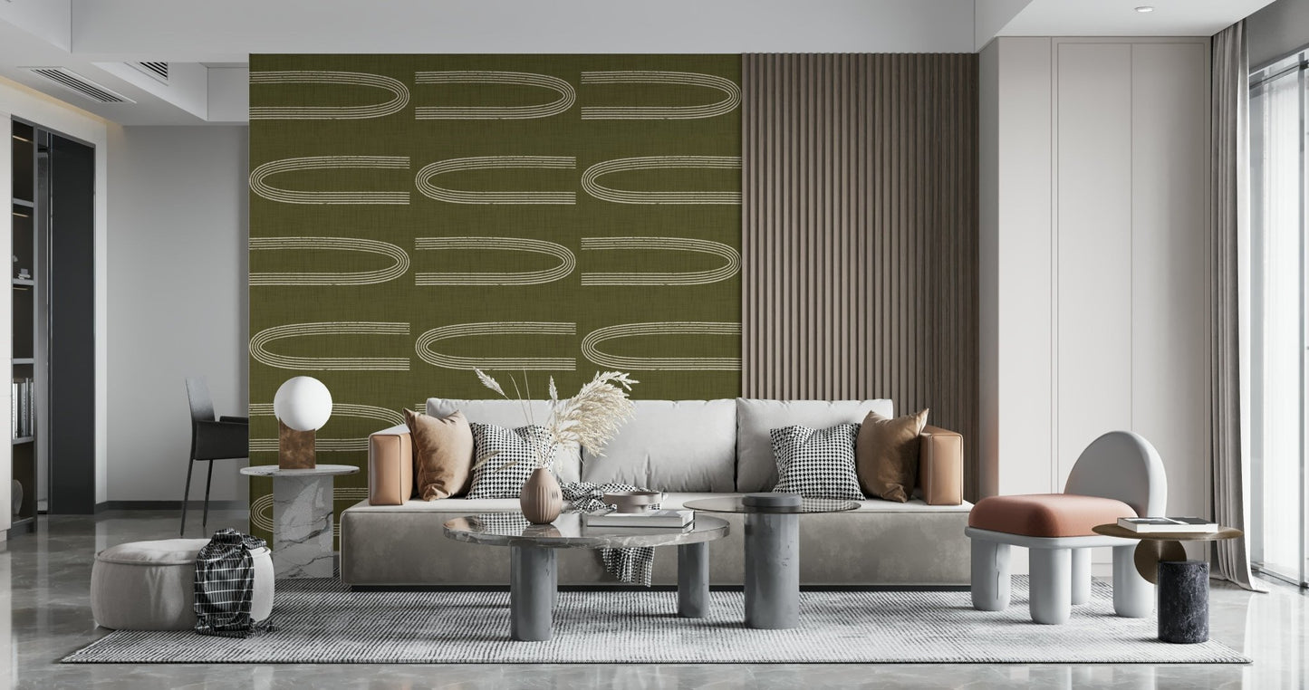 A calming abstract design wallpaper mural that defines a space.