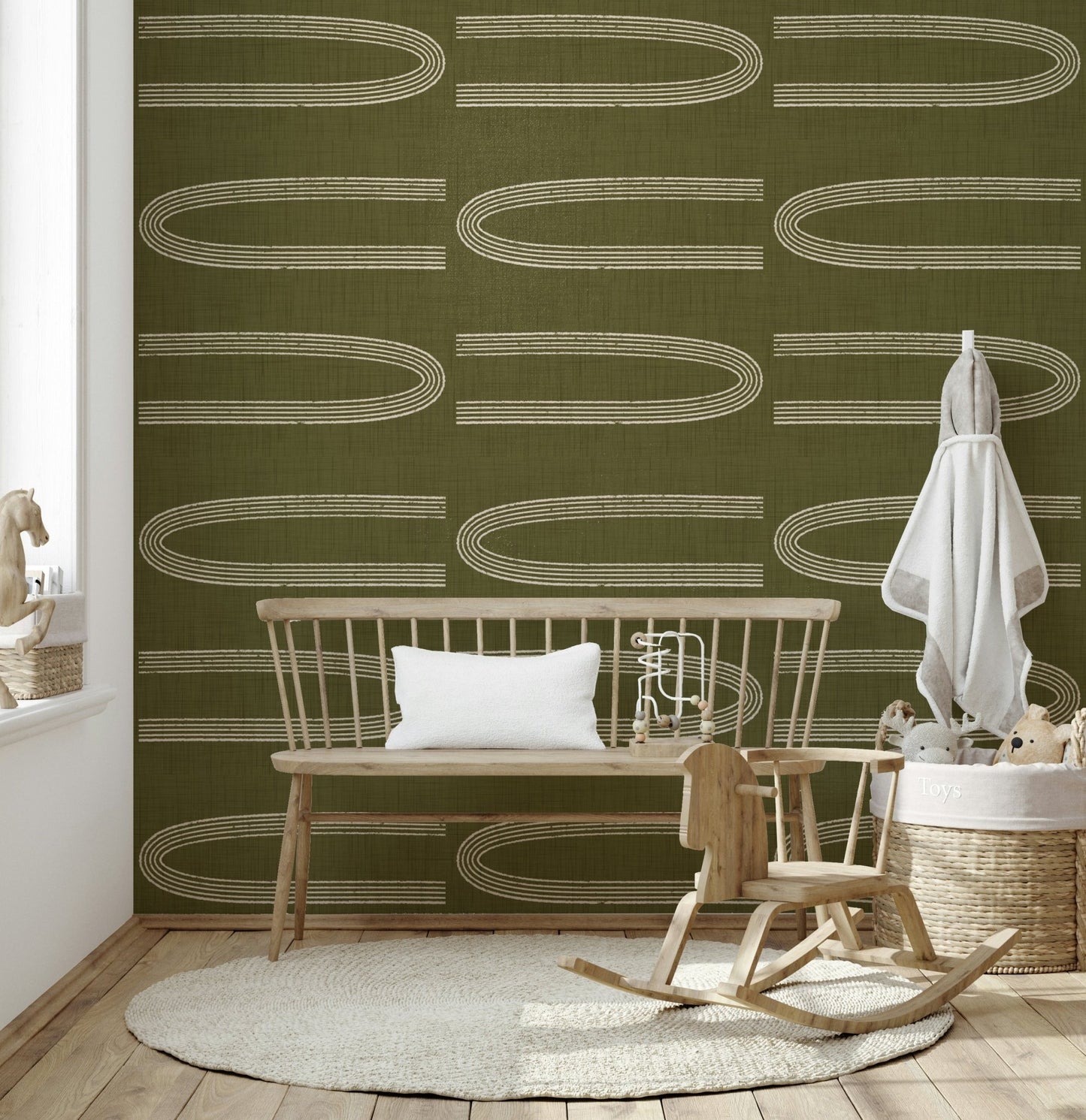 A graceful subtle curve wall mural in cool, tranquil tones.