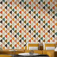 A detailed view of a wallpaper with a retro arch pattern.


