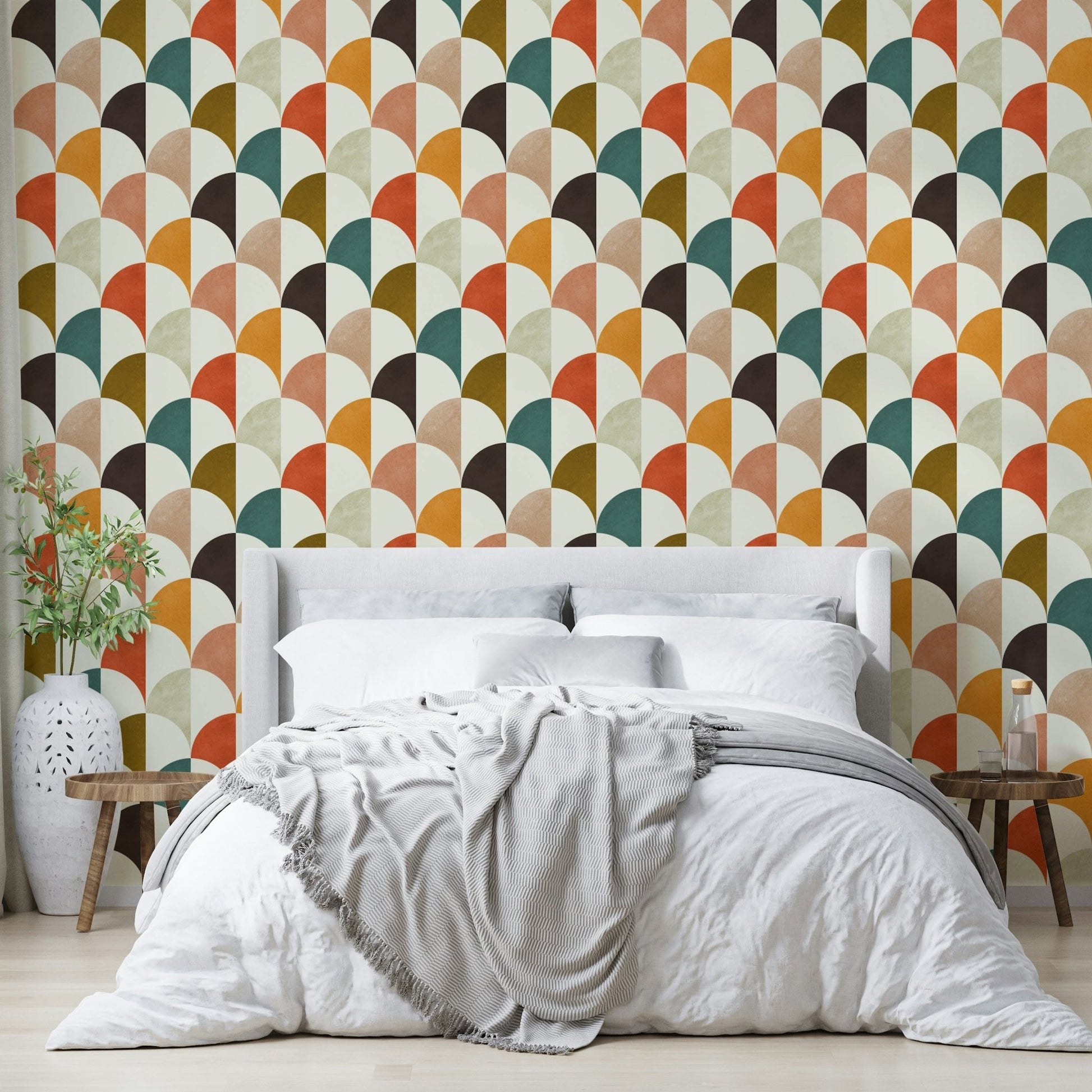 The arches are stylized, reminiscent of 1960s design.

