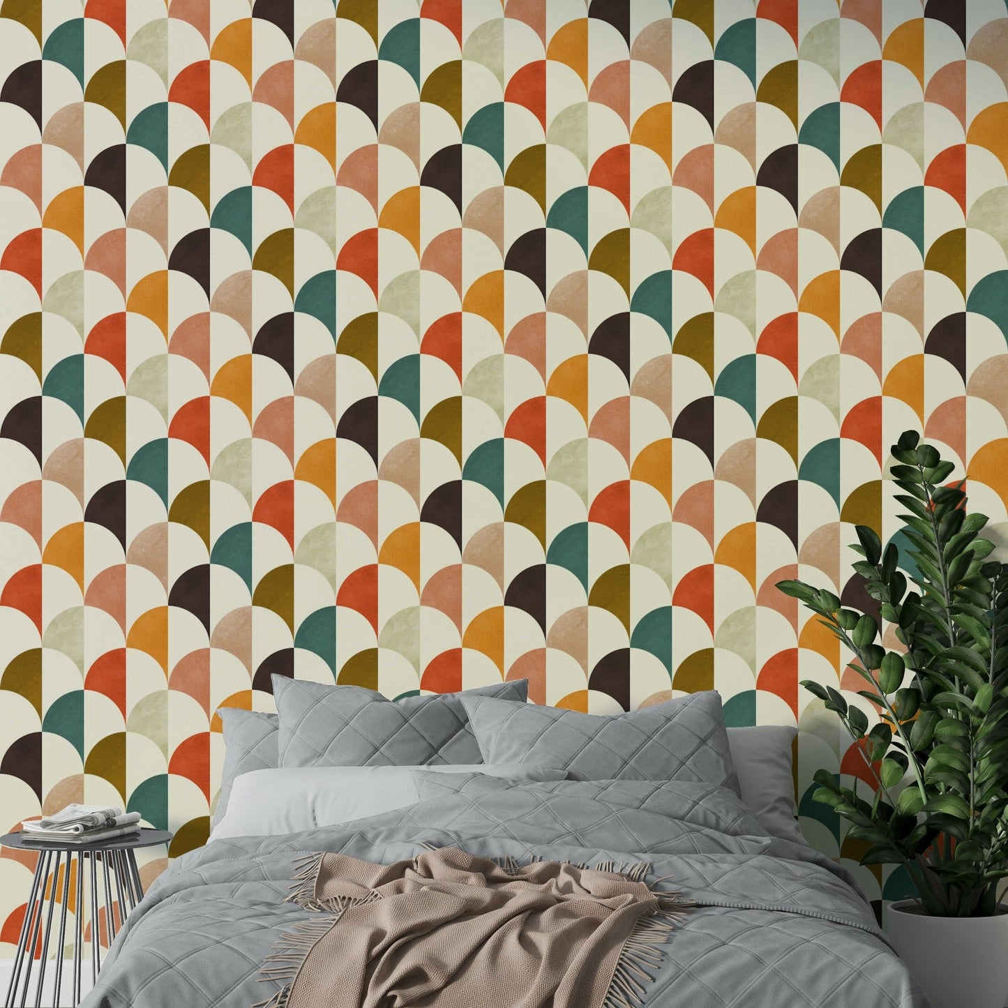 A room decorated with the Retro Arches wallpaper.

