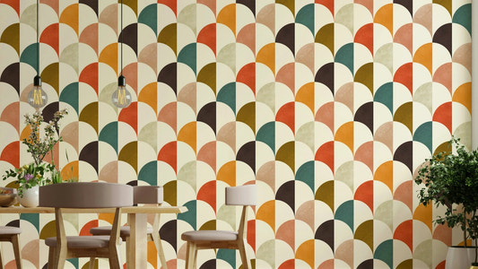 The wallpaper is well-lit, showing off the clean, retro lines.

