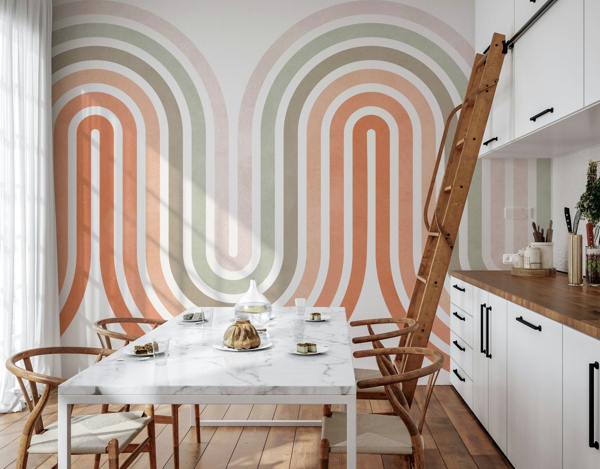 Archway pattern wallpaper for walls wavy stripes home decor.
