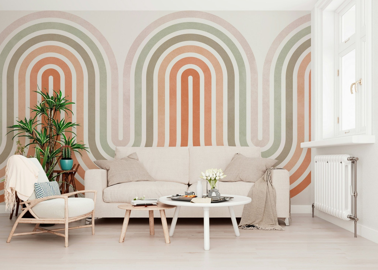 Retro Archway wallpaper for walls soft pastel curves.