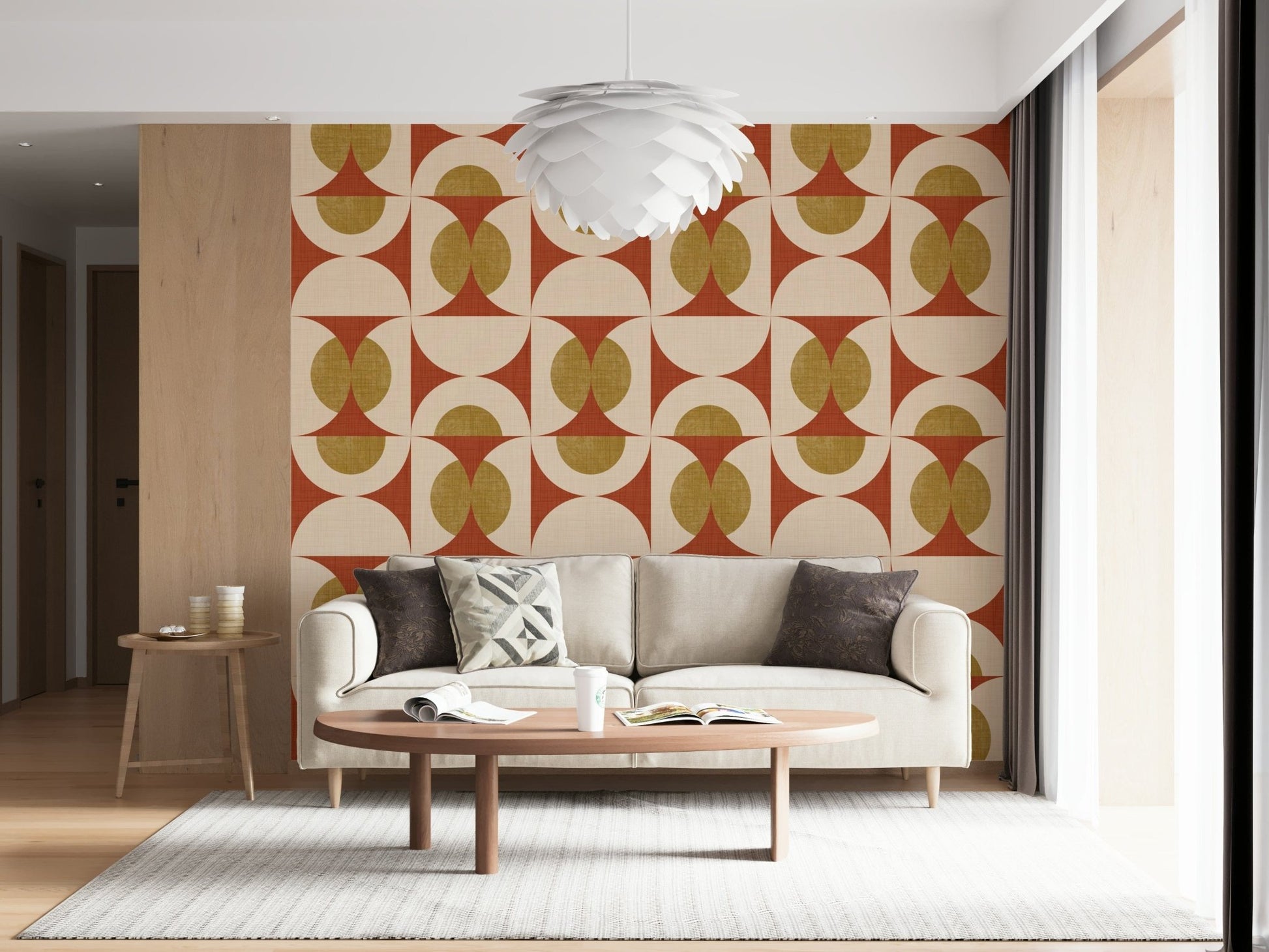 Outlandish peel and stick mural drab mustard, ferruginous background.