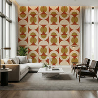 Zany Retro Arcs Wallpaper wall cladding: bronze lunettes, firebrick style.