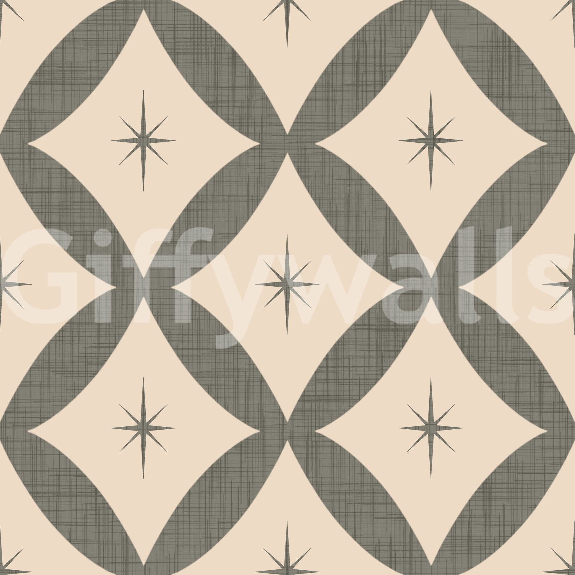 Brouhaha geometric stars, wall mural, Retro Atomic Starburst Wallpaper.