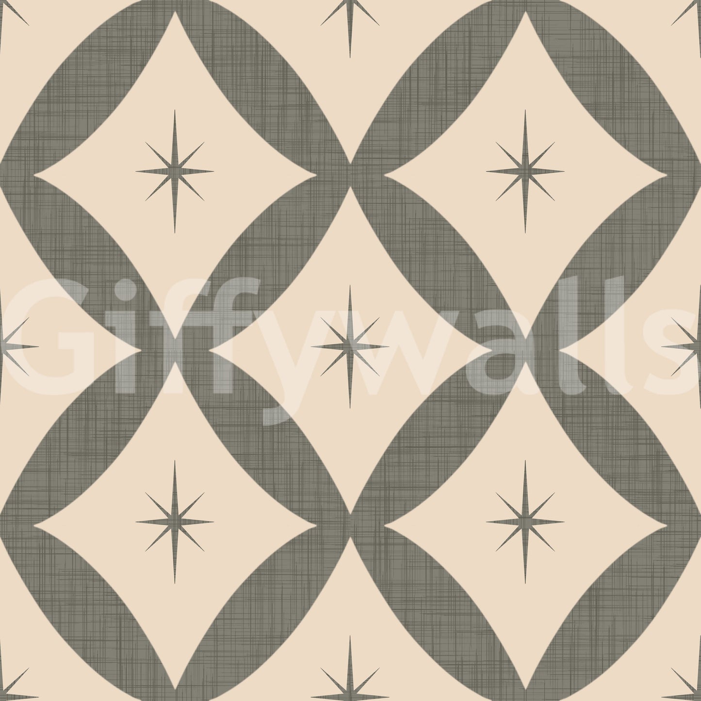Brouhaha geometric stars, wall mural, Retro Atomic Starburst Wallpaper.