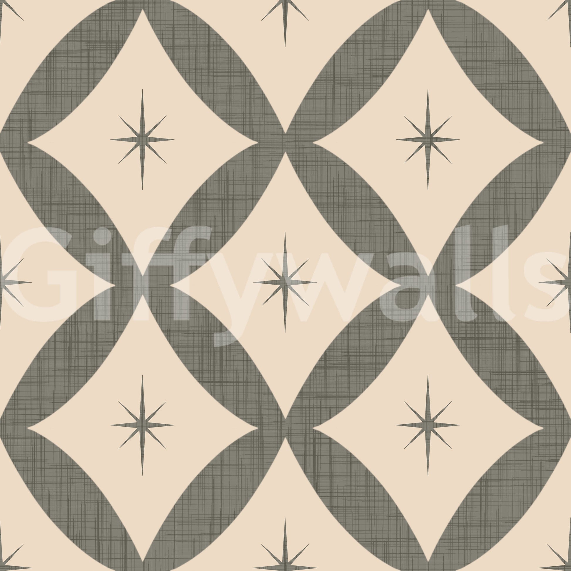 Brouhaha geometric stars, wall mural, Retro Atomic Starburst Wallpaper.
