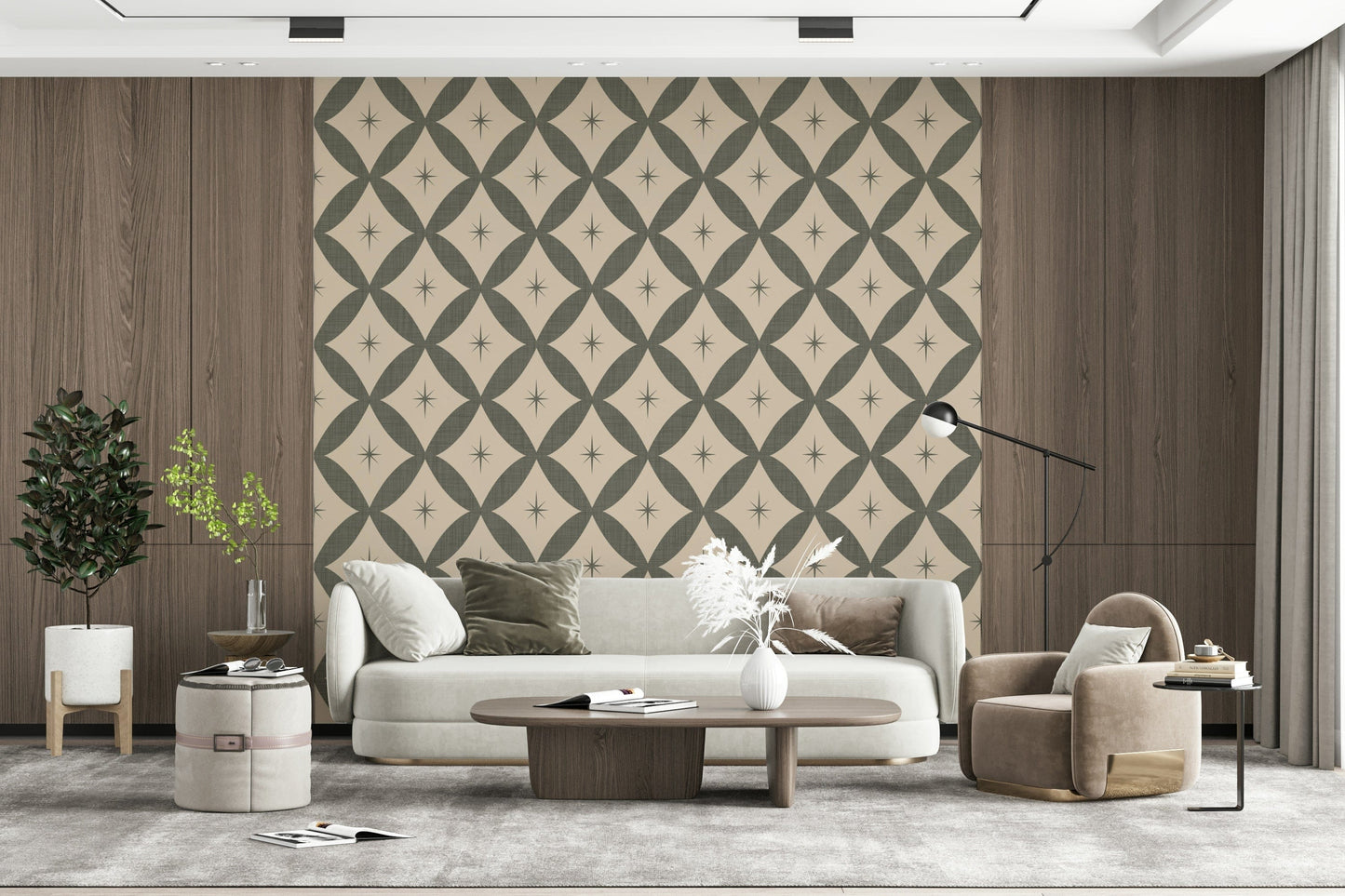 Persnickety Retro Atomic Starburst Wallpaper, klutzy diamond wall mural.
