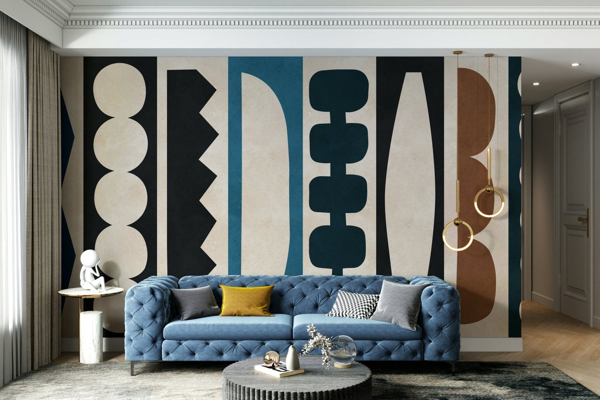 The room has a playful, vibrant feel.

